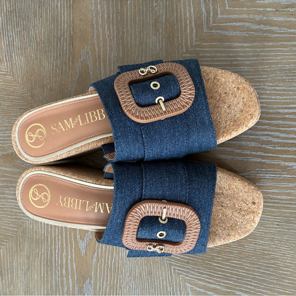 Sam & Libby Denim Blue Sandals with Cork Sole